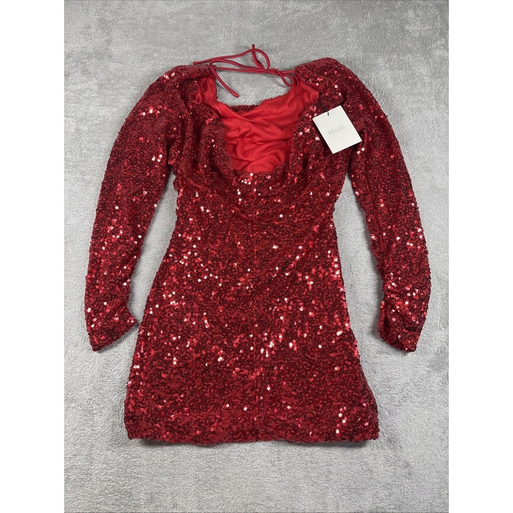 Deluc Sequin Smocked Halter A-Line Dress Long Sleeve Size Size M NWT MSRP: $118